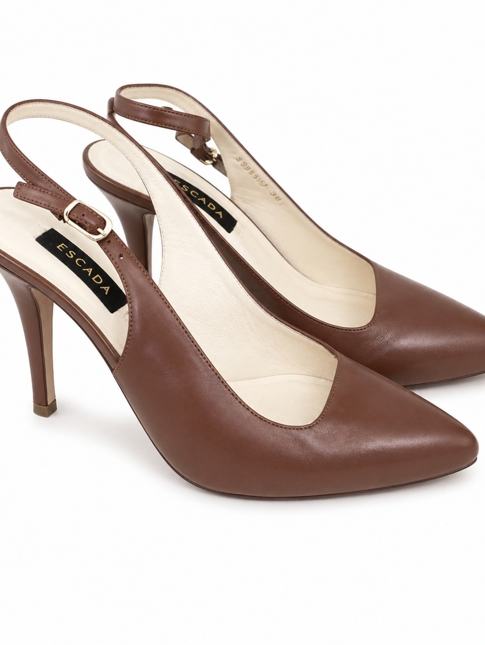 Escada Brown Leather Slingback Platform Pumps Heels EU 37.5 / US 7.5 Luxe Design